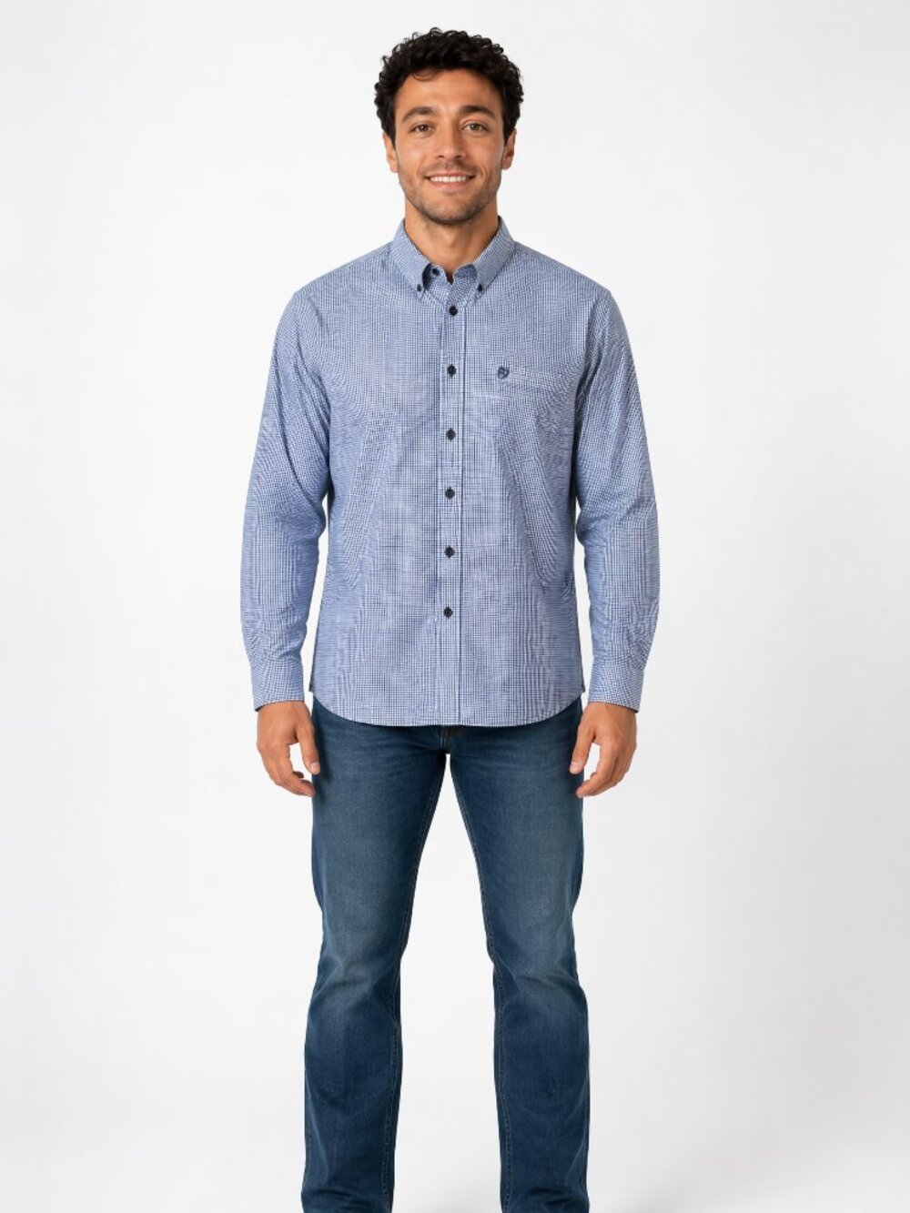 Panhandle Texas 100% cotton mens Button Down White Blue Plaid Shirt L